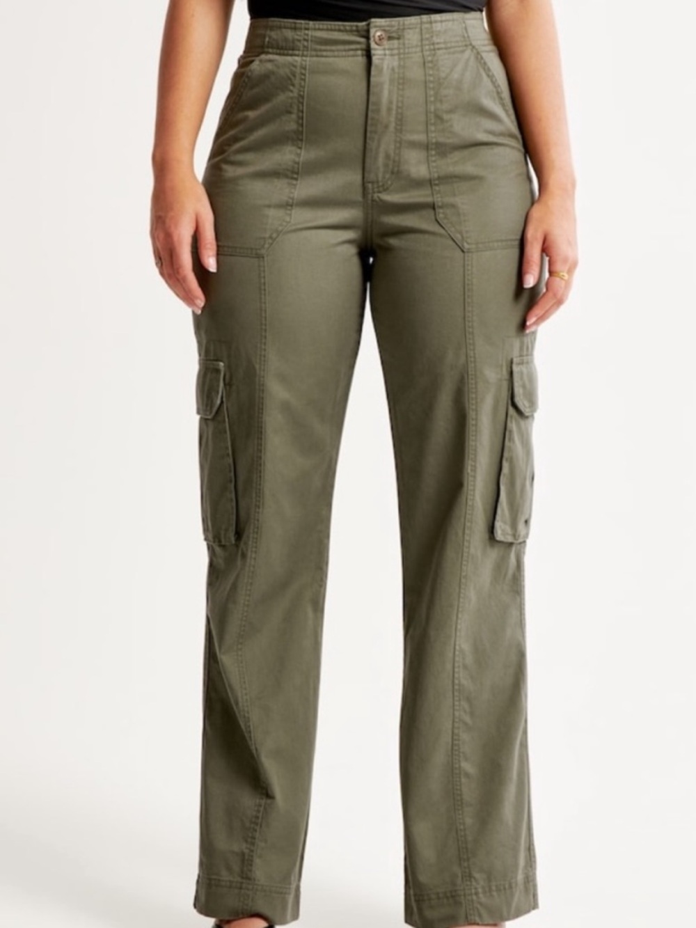 Abercrombie & Fitch Curve Love Olive Green Wide-Leg Cargo Pants